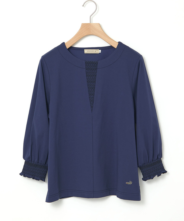 スモッキング刺繍 七分袖 カットソー