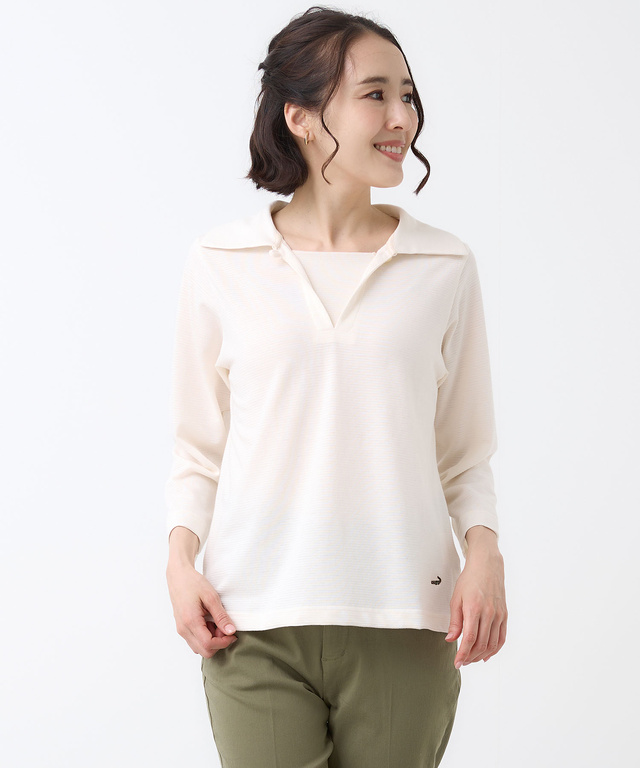 リップルボーダー 七分袖 Tシャツ