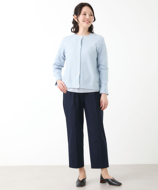 ワッフル生地 切り替え カーディガン