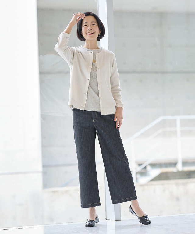 ワッフル生地 切り替え カーディガン