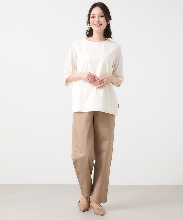 刺繍切り替え 七分袖 カットソー