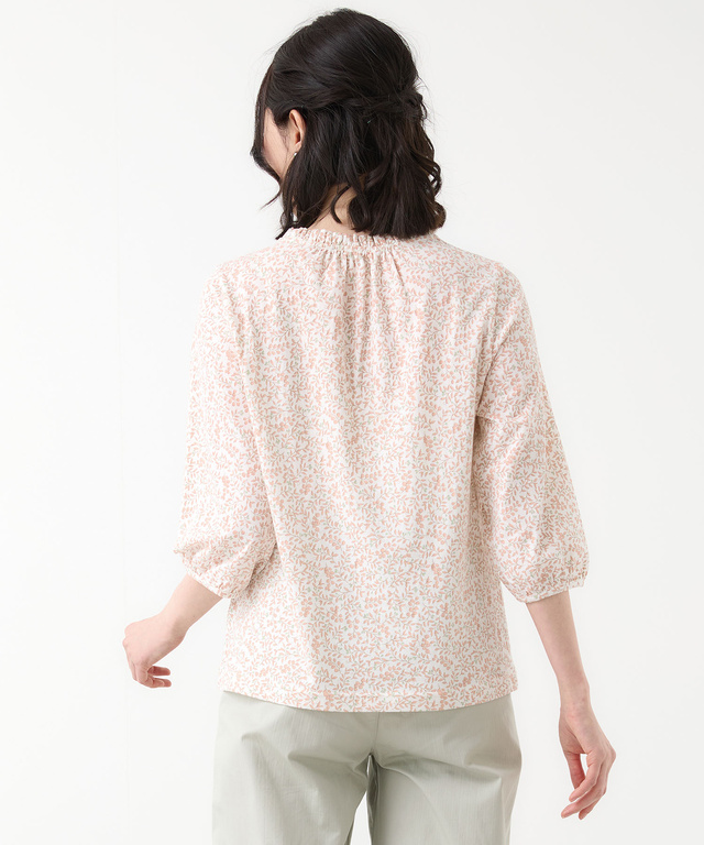 総柄プリント フリル襟 カットソー