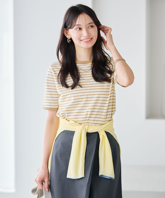 スノーコットン 鹿の子ボーダー Tシャツ【接触冷感】