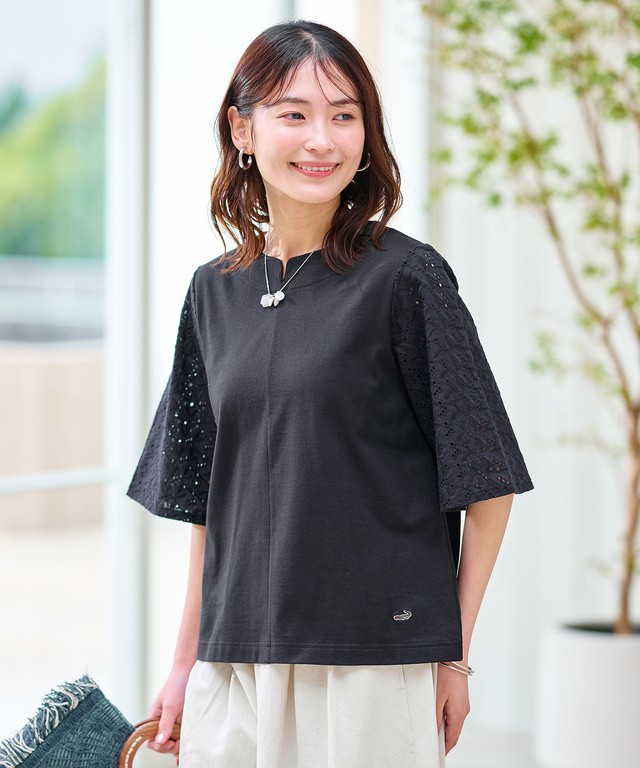 袖刺繍 天竺 カットソー