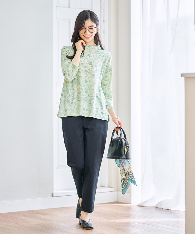 花柄プリント 七分袖 Tシャツ