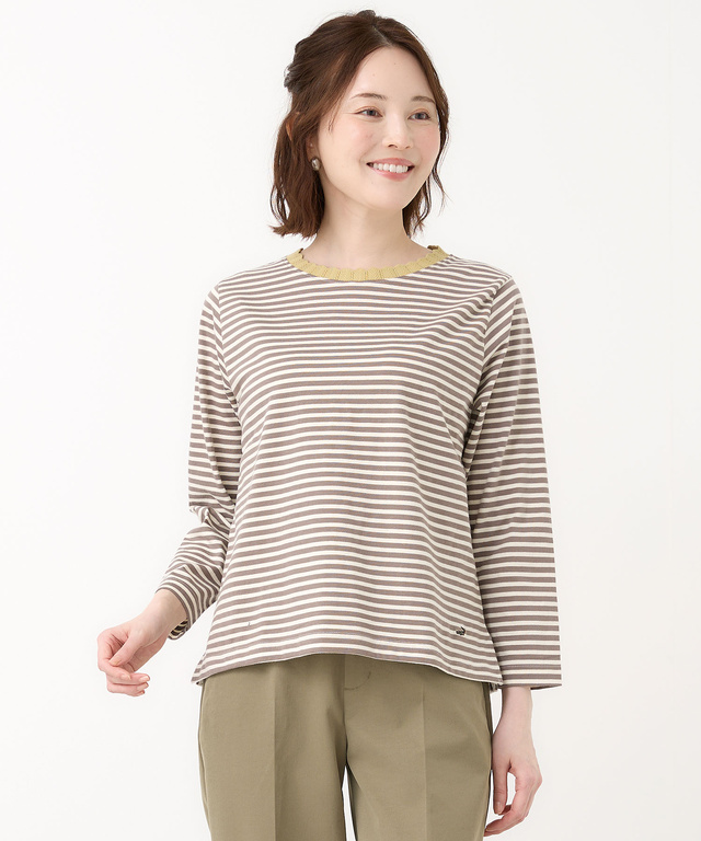 襟ニット ボーダー Tシャツ