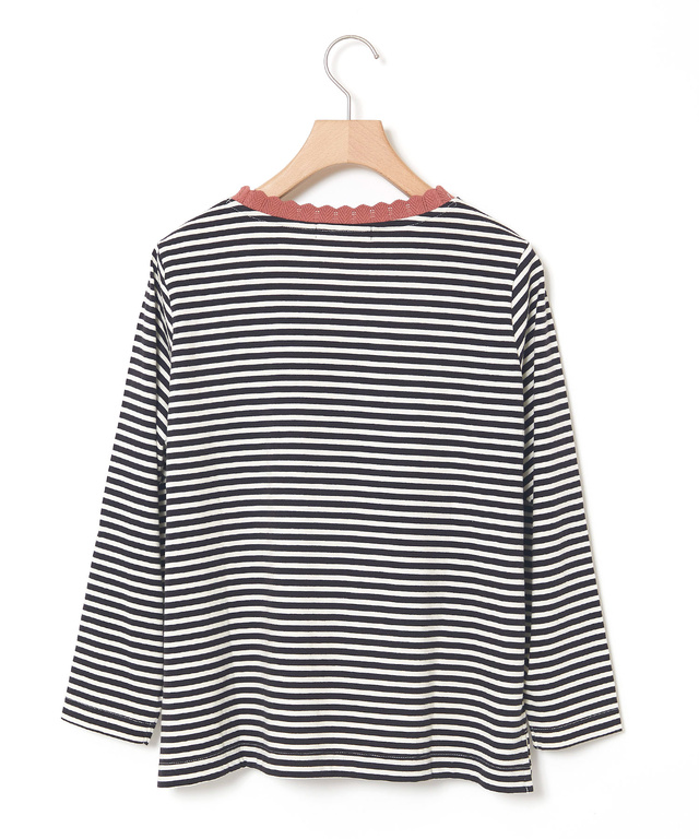 襟ニット ボーダー Tシャツ