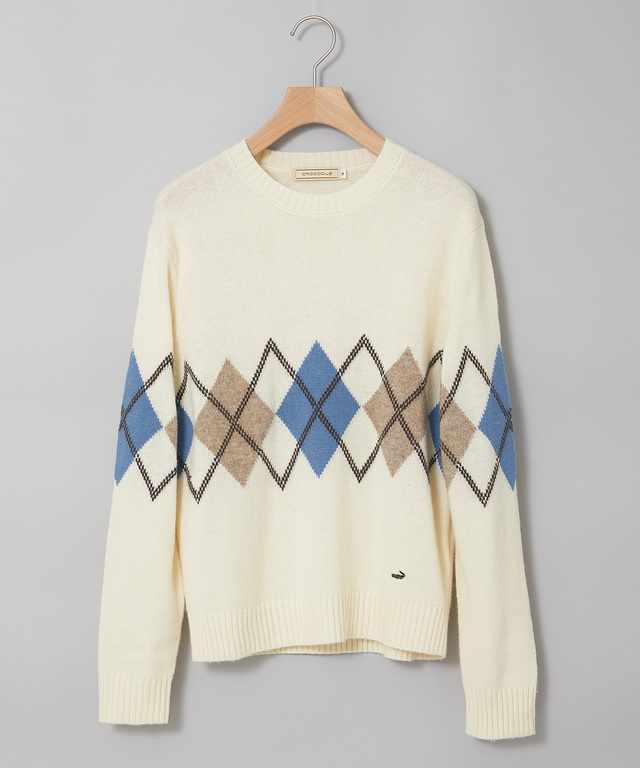 ウールブレンド アーガイル プルオーバーニット【手洗いOK】