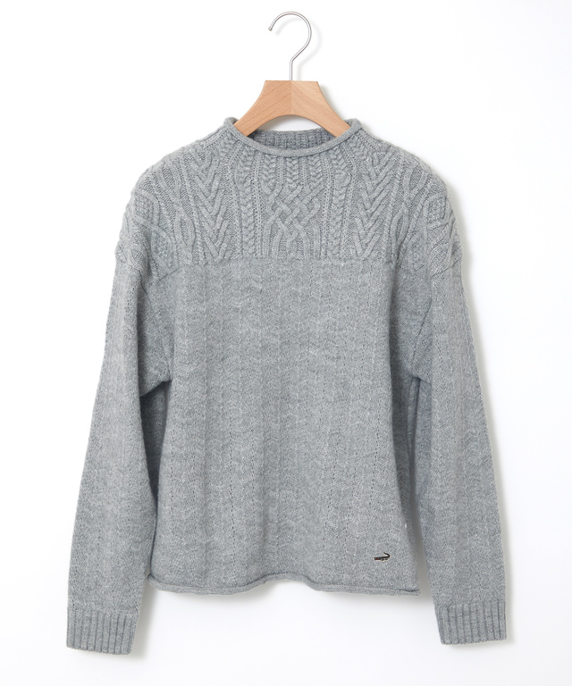 ウールブレンド ボトルネック ケーブルニット【手洗いOK】