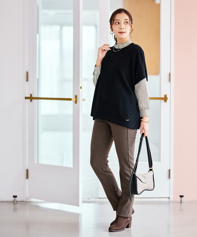 ウールブレンド ポンチョ風 ニット ベスト【手洗いOK】