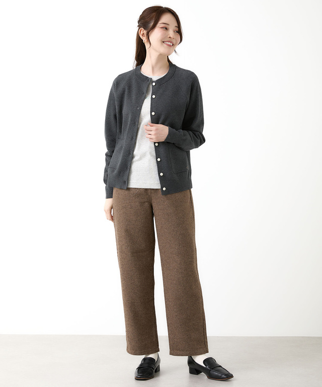 クルーネック ダブルニット カーディガン【手洗いOK】