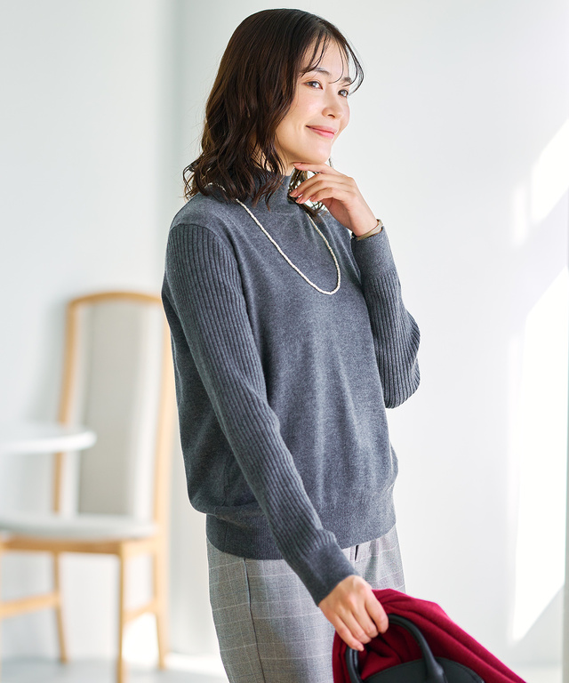 ウールブレンド アゼハイネック ニットカットソー【手洗いOK】