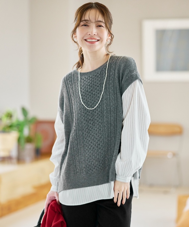 ストライプ ドッキング ニット【手洗いOK】【オンラインショップ限定】