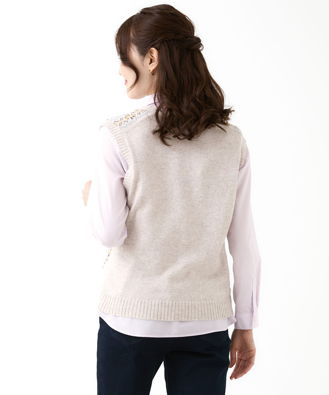 ウールブレンド フェアアイル柄 ニット ベスト【手洗いOK】