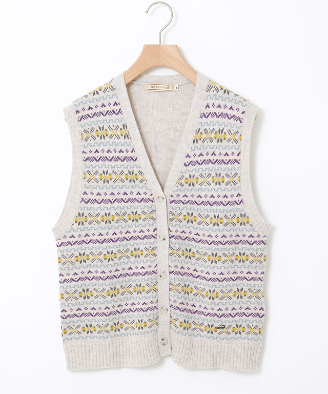 ウールブレンド フェアアイル柄 ニット ベスト【手洗いOK】