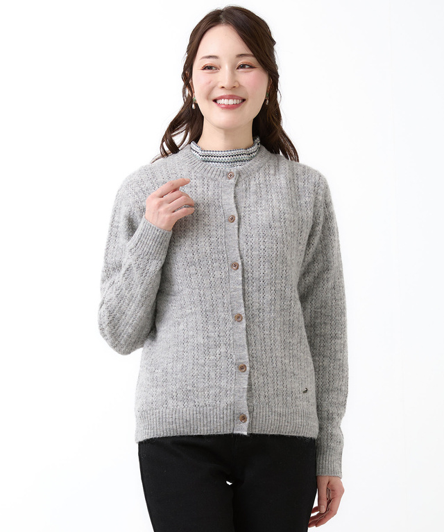 ウールブレンド ケーブル ニットカーディガン【手洗いOK】