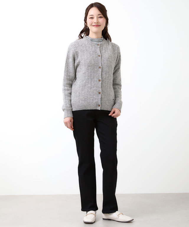 ウールブレンド ケーブル ニットカーディガン【手洗いOK】