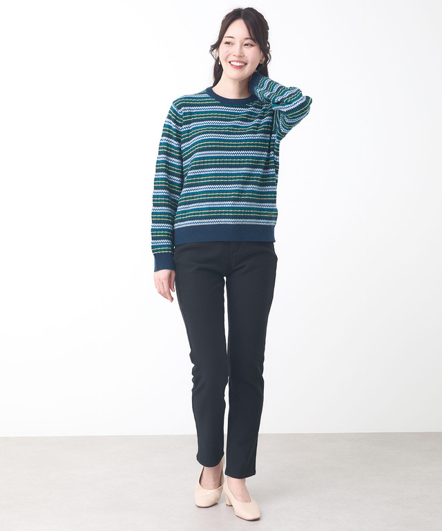 マルチカラーボーダー プルオーバー ニット【手洗いOK】