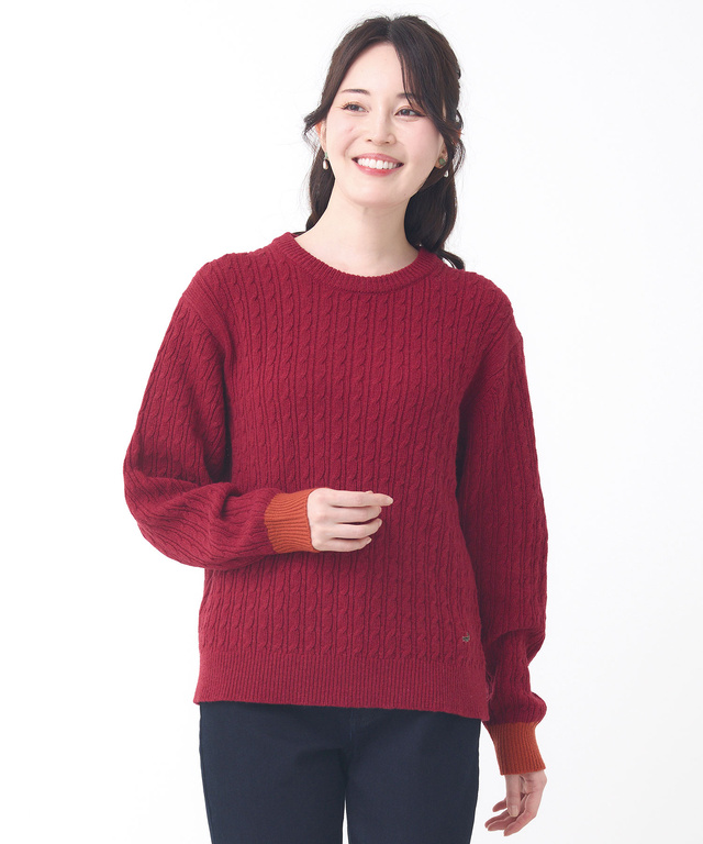 ウール ケーブルニット プルオーバー【手洗いOK】