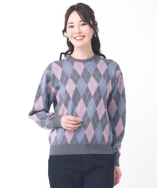 ウールブレンド アーガイル柄 ニット【手洗いOK】