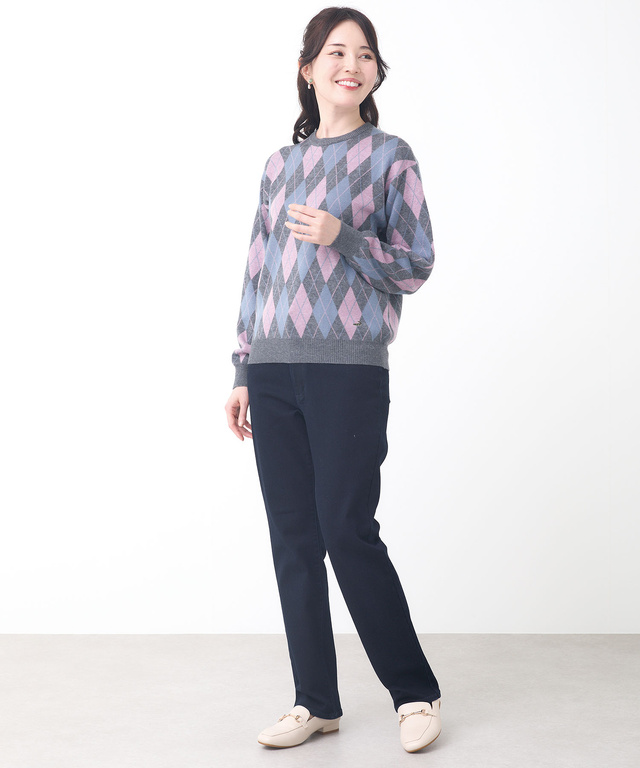 ウールブレンド アーガイル柄 ニット【手洗いOK】