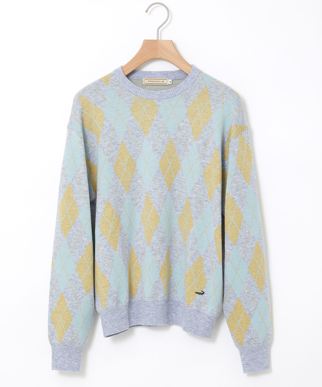 ウールブレンド アーガイル柄 ニット【手洗いOK】