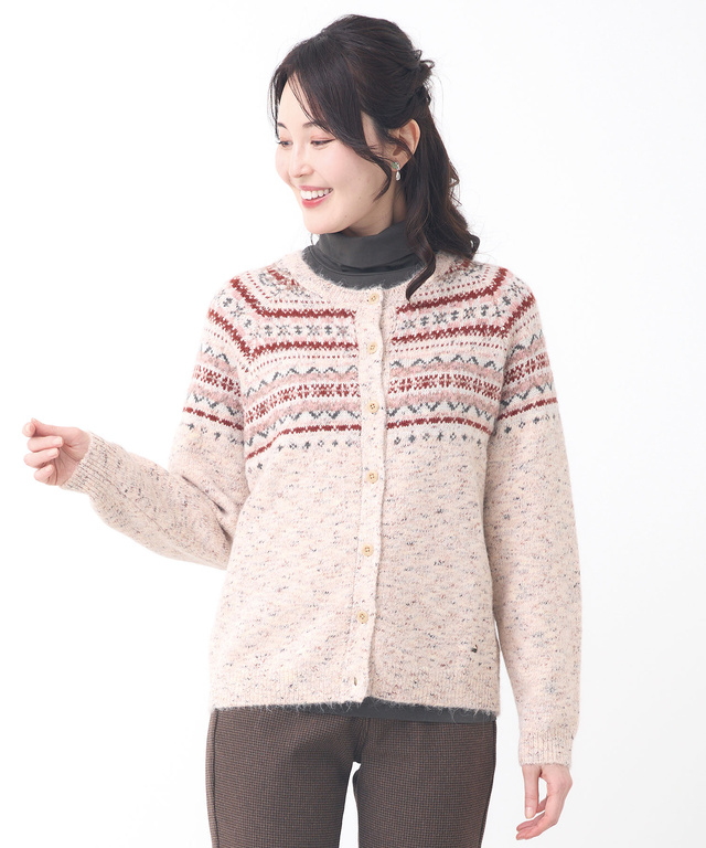 フェアアイル柄 ニットカーディガン 【手洗いOK】