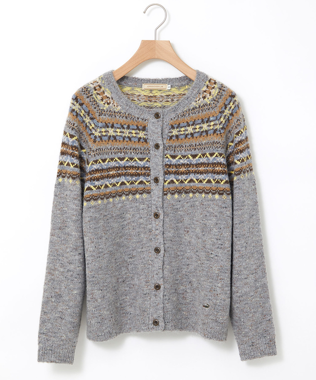 フェアアイル柄 ニットカーディガン 【手洗いOK】