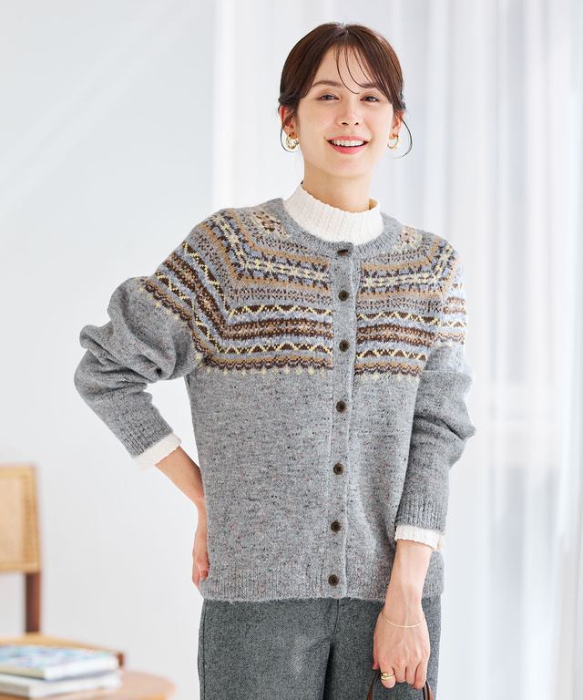 フェアアイル柄 ニットカーディガン 【手洗いOK】