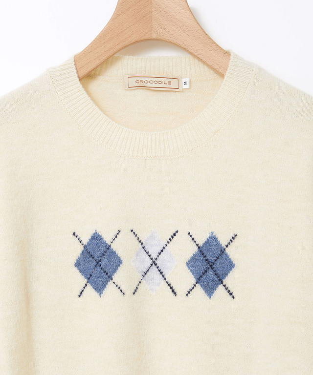 アーガイル柄 プルオーバー ニット【手洗いOK】