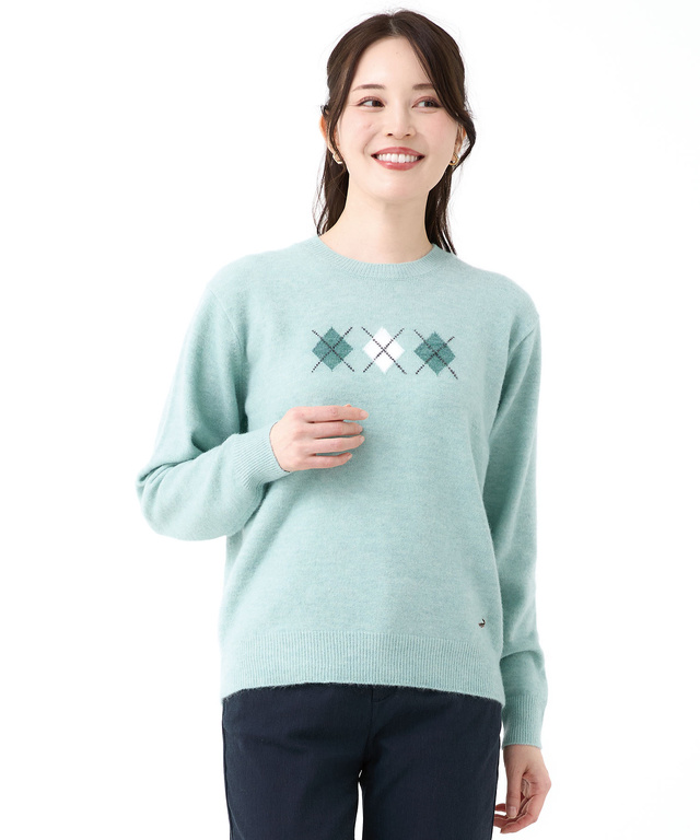 アーガイル柄 プルオーバー ニット【手洗いOK】