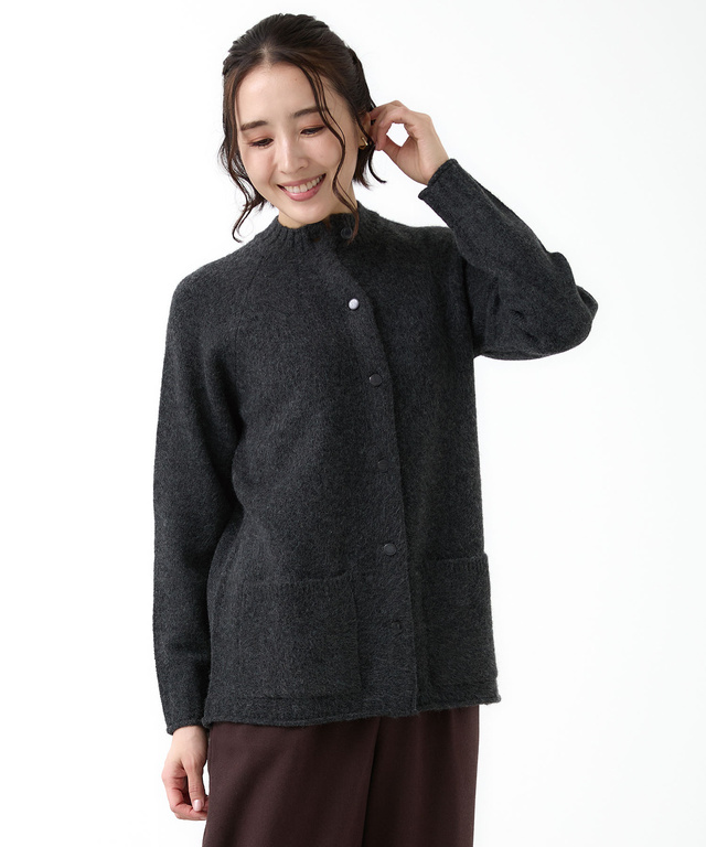 ウールブレンド ラグランスリーブ ニットカーディガン【手洗いOK】