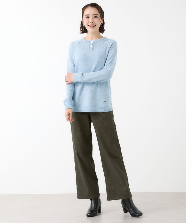 ウールブレンド ヘンリーネック ニット