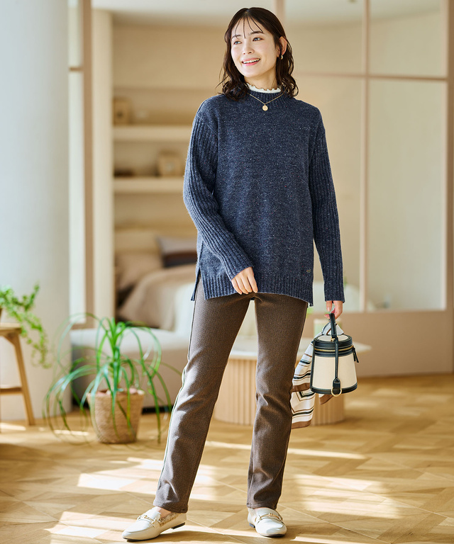 ウールブレンド ハイネック ネップ ニットチュニック【手洗いOK】【オンラインショップ限定】