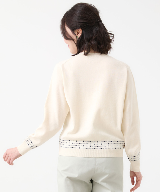 ジャカード柄 クルーネック ニット【手洗いOK】