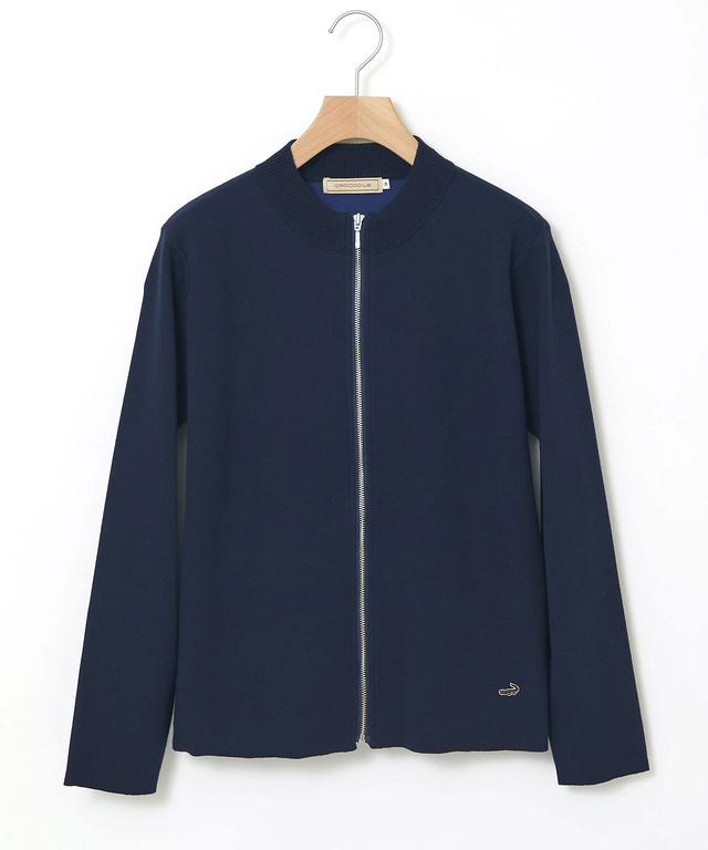 ダブルニット ジップカーディガン【手洗いOK】