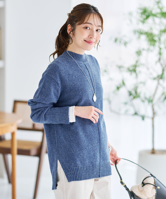 ウールブレンド ネップ ニットチュニック【オンラインショップ・一部店舗限定】【手洗いOK】