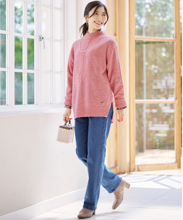 ウールブレンド ネップ ニットチュニック【オンラインショップ・一部店舗限定】【手洗いOK】