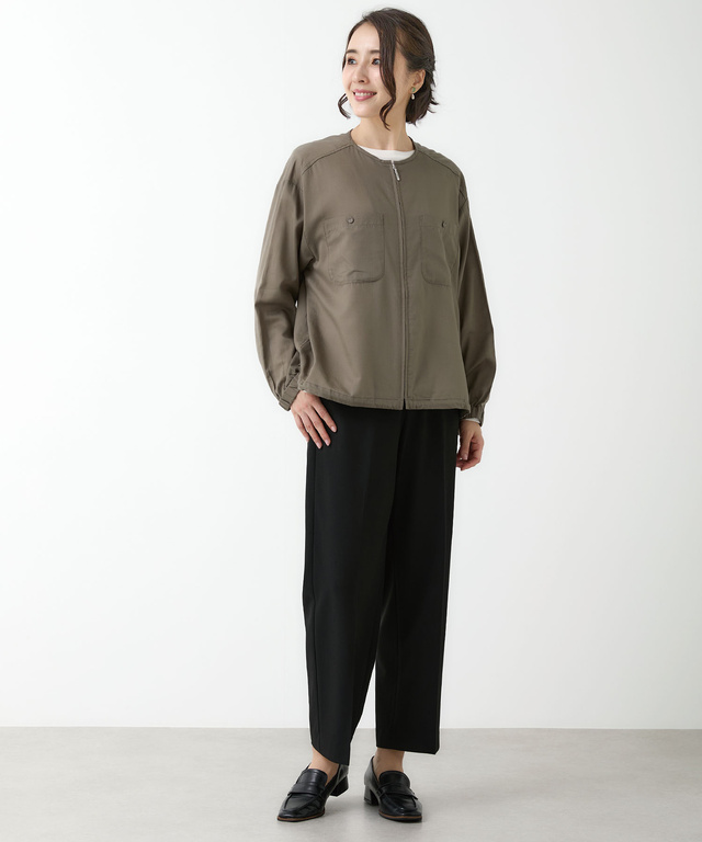 ノーカラー シアー ブルゾン