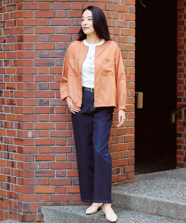 ノーカラー シアー ブルゾン