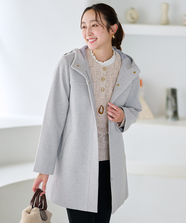 ウールライク フード付き コート 