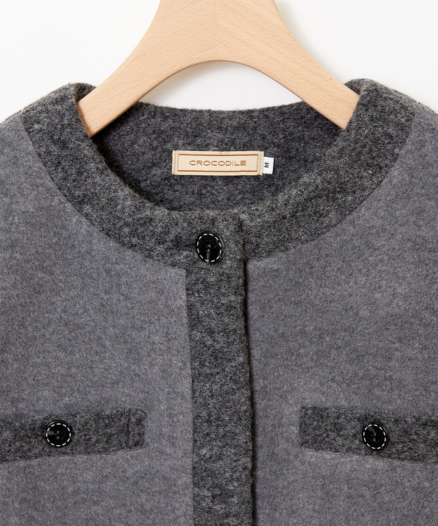 中綿 ノーカラー ジャケット