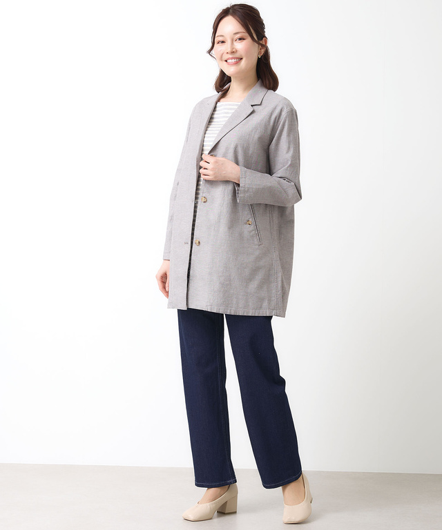 リネンブレンド ロング ジャケット