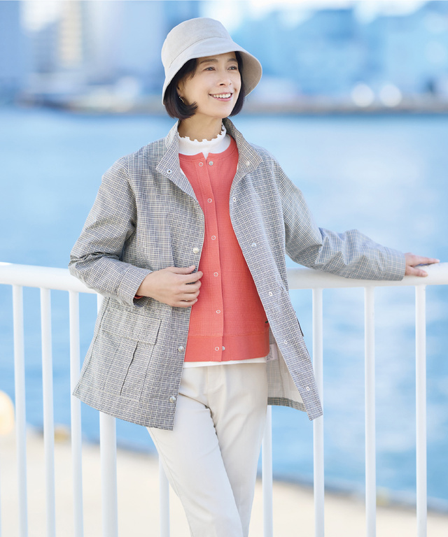 クロコダイルタータン スタンドカラー コート【手洗いOK】