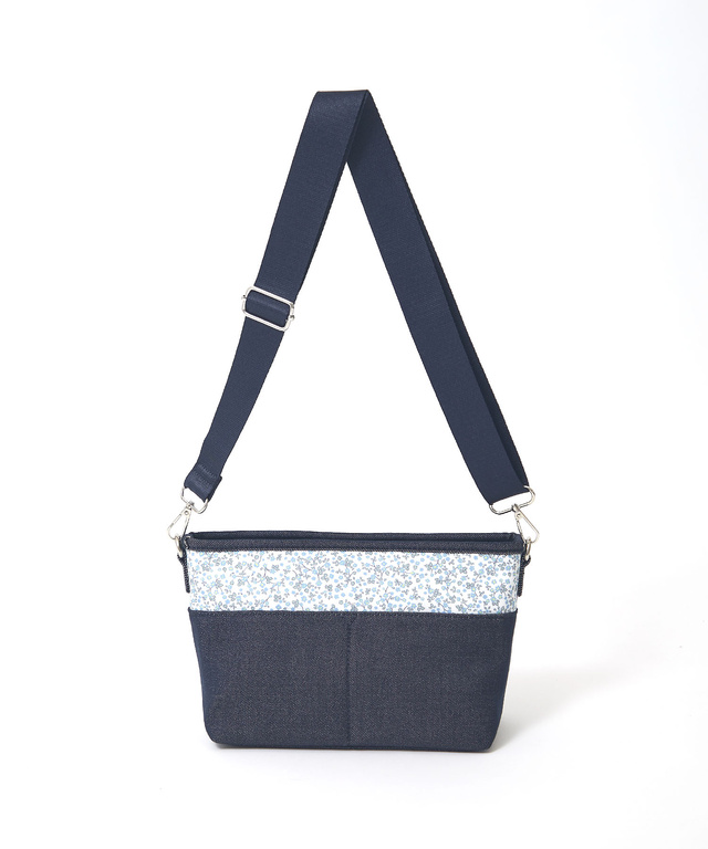 デニム風 小花柄 ショルダーバッグ