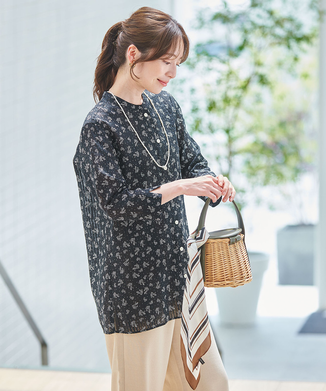 花柄プリント 七分袖 チュニック