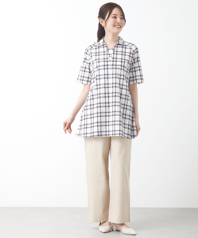 コットンリネン スキッパー チュニック【オンラインショップ限定】