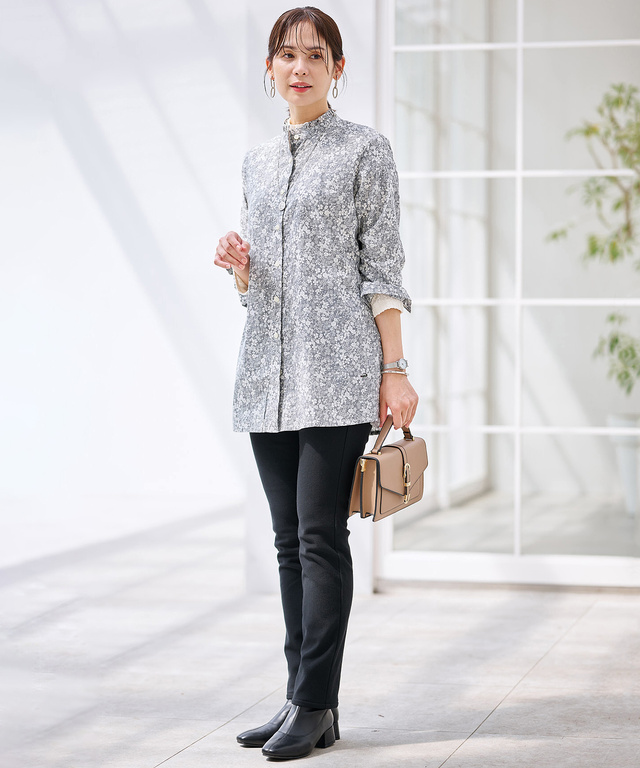 フリルカラー 小花柄 チュニック【オンラインショップ限定】