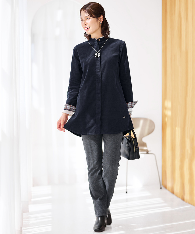 コーデュロイ バンドカラー チュニック【オンラインショップ限定】