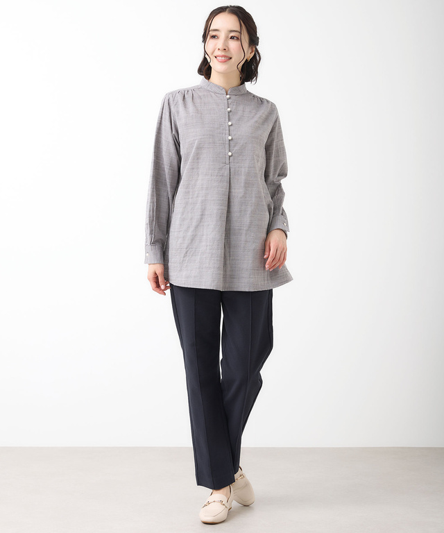 ダブルガーゼ バンドカラー チュニック